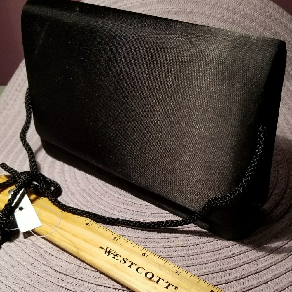 Black satin clutch bag